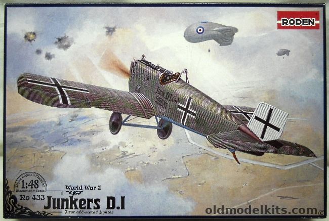 Roden 1/48 Junkers D.I First All Metal Fighter - Western Front Autumn 1918 w/n 5180/18 Or w/n 5187/18 - (D1 / DI), RO433 plastic model kit